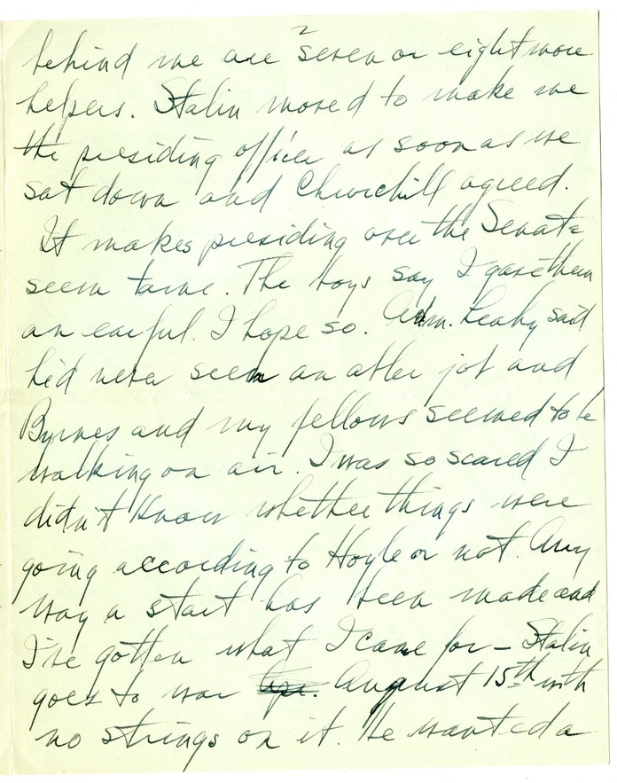 Letter from Harry S. Truman to Bess W. Truman