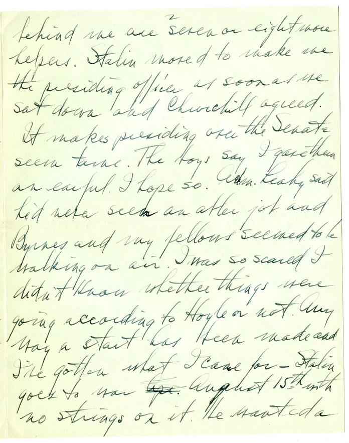 Letter from Harry S. Truman to Bess W. Truman