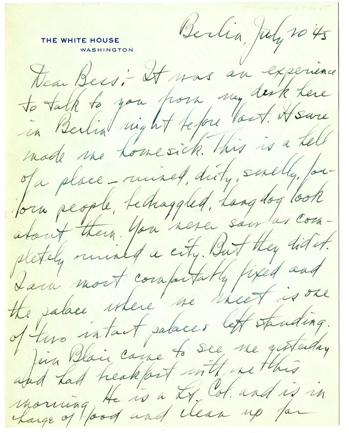 Letter from Harry S. Truman to Bess W. Truman