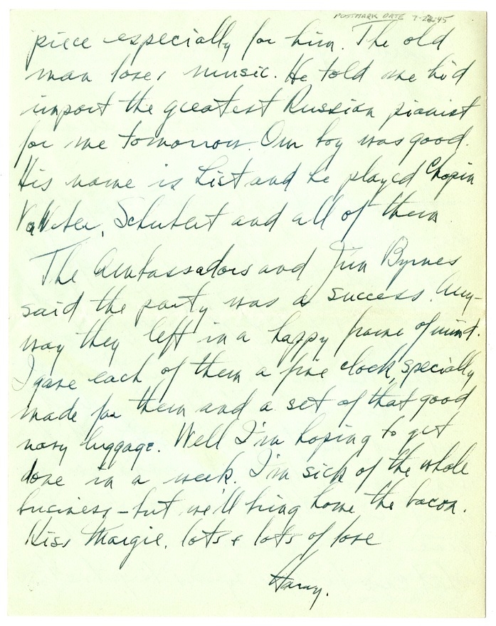 Letter from Harry S. Truman to Bess W. Truman