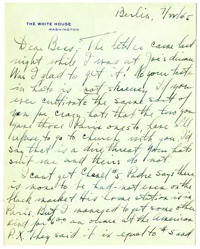 Letter from Harry S. Truman to Bess W. Truman