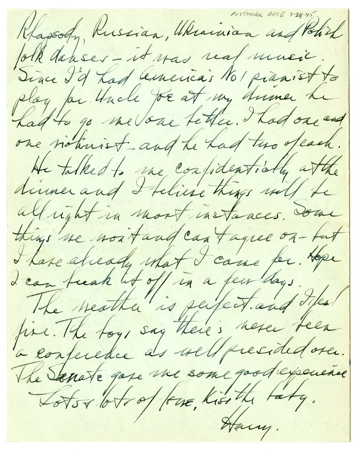 Letter from Harry S. Truman to Bess W. Truman