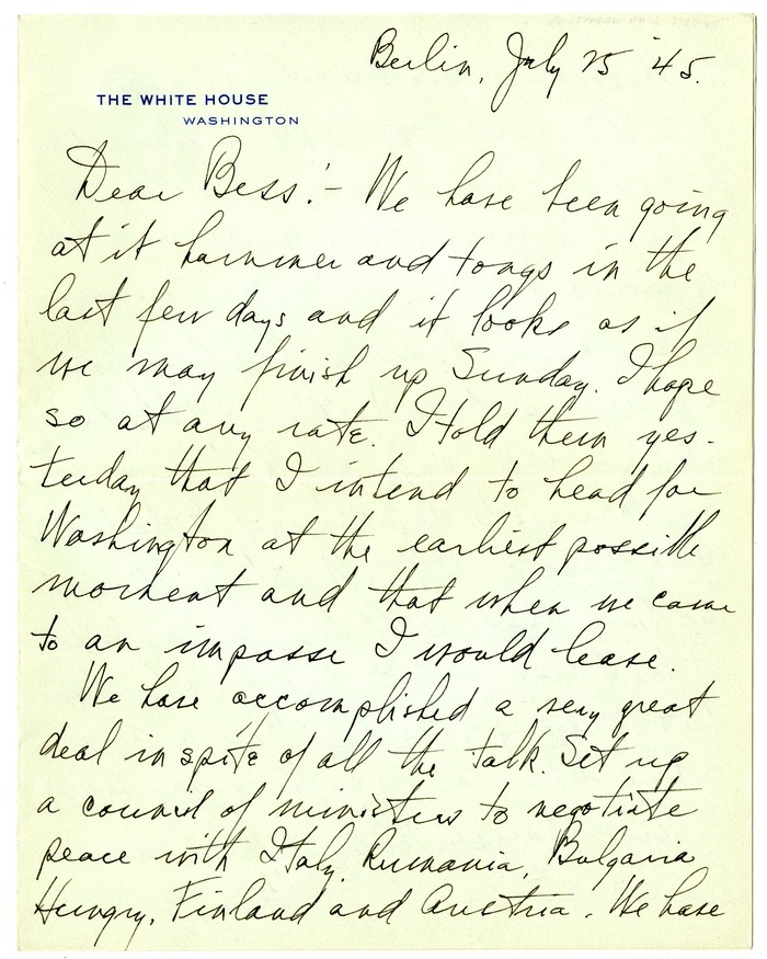 Letter from Harry S. Truman to Bess W. Truman