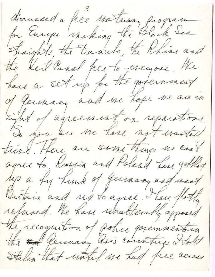 Letter from Harry S. Truman to Bess W. Truman