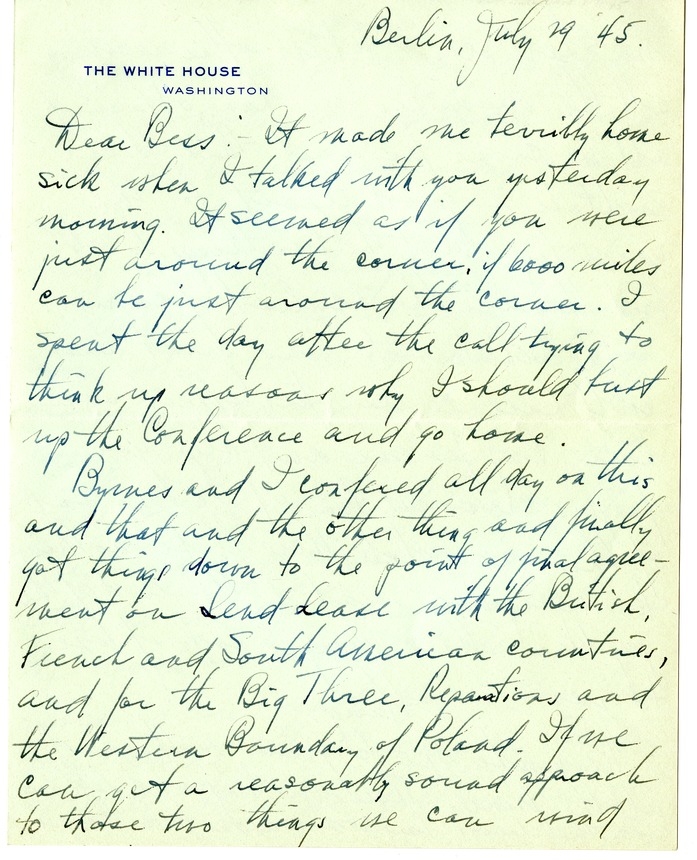 Letter from Harry S. Truman to Bess W. Truman