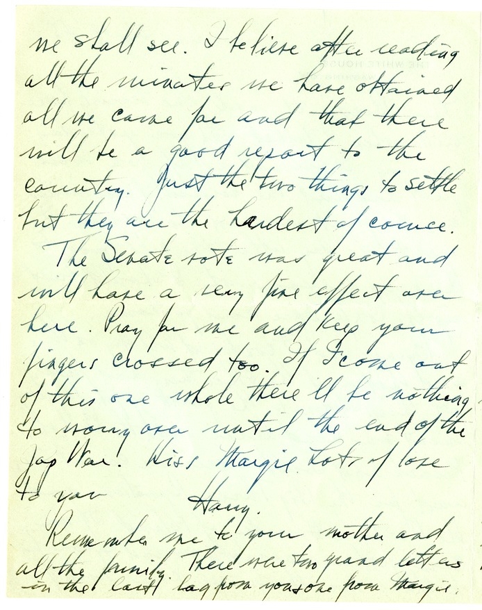 Letter from Harry S. Truman to Bess W. Truman