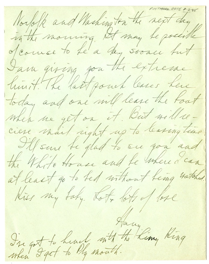 Letter from Harry S. Truman to Bess W. Truman