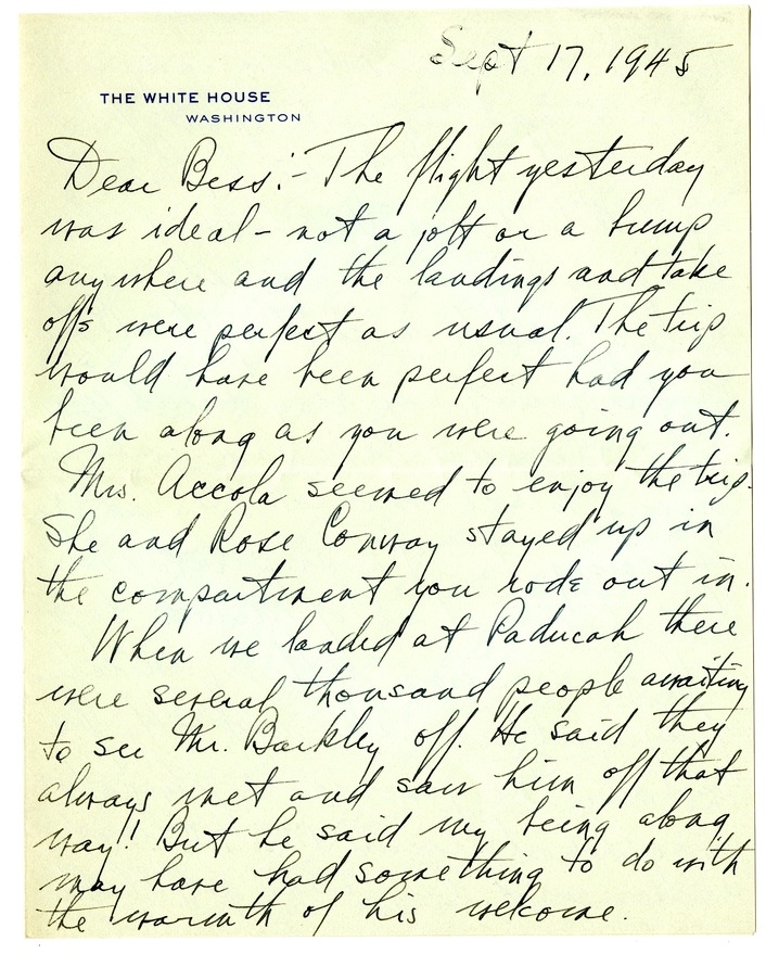 Letter from Harry S. Truman to Bess W. Truman