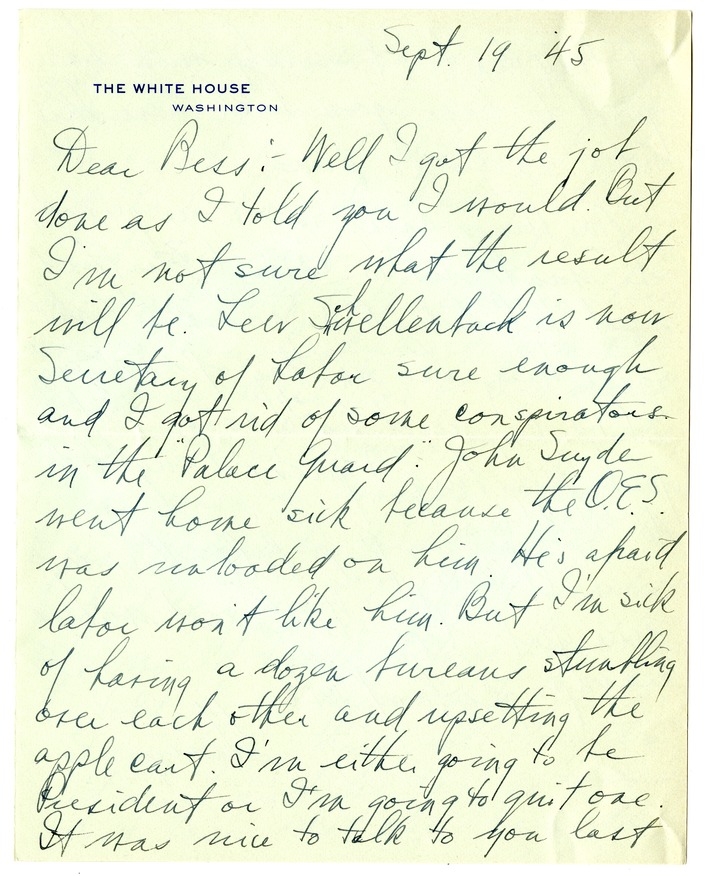 Letter from Harry S. Truman to Bess W. Truman