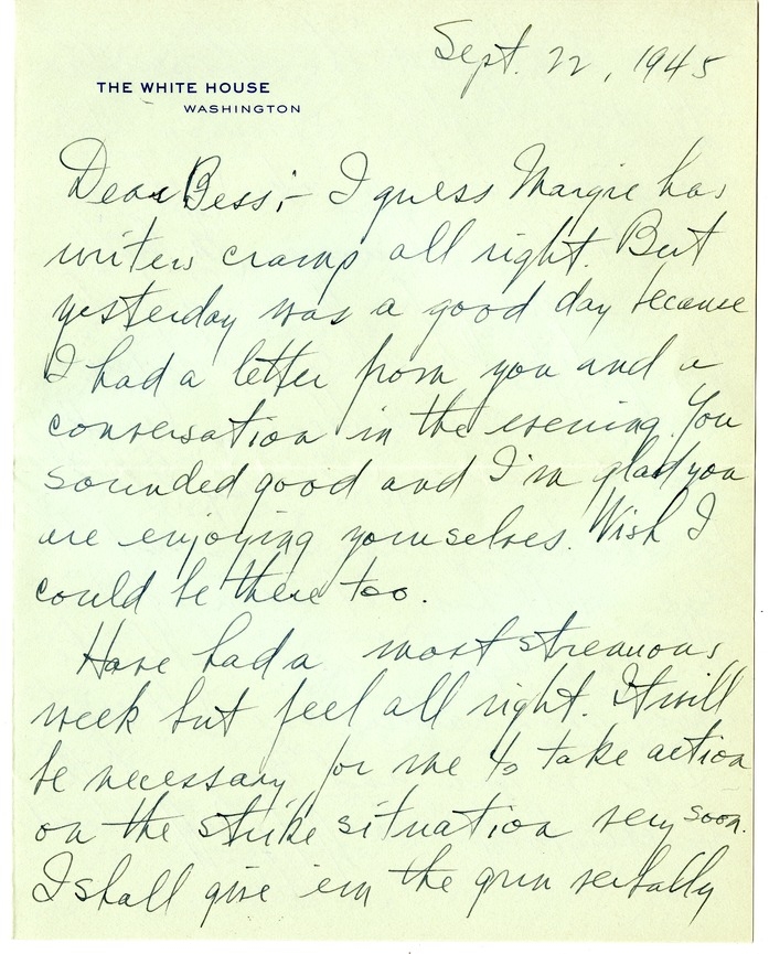 Letter from Harry S. Truman to Bess W. Truman