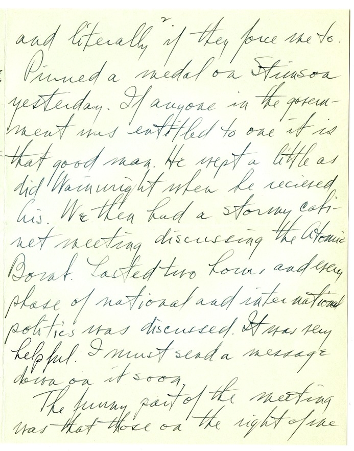 Letter from Harry S. Truman to Bess W. Truman