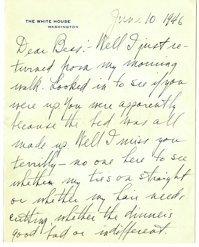 Letter from Harry S. Truman to Bess W. Truman
