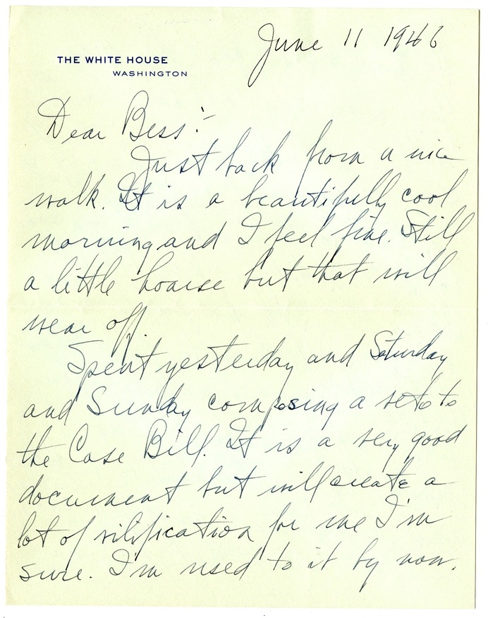 Letter from Harry S. Truman to Bess W. Truman