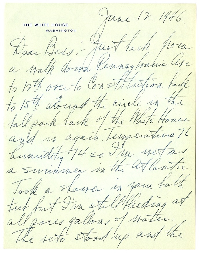 Letter from Harry S. Truman to Bess W. Truman