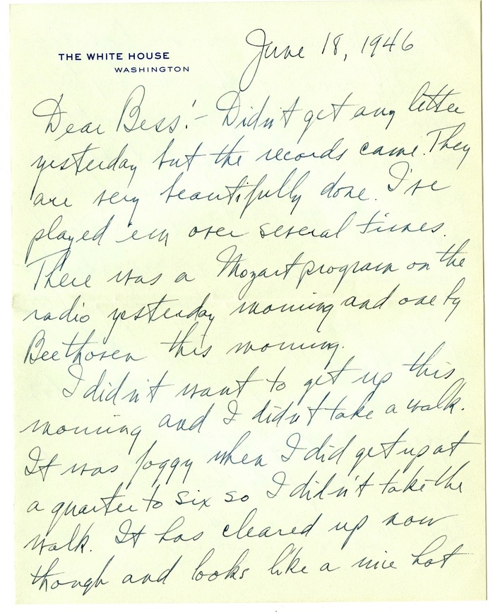 Letter from Harry S. Truman to Bess W. Truman