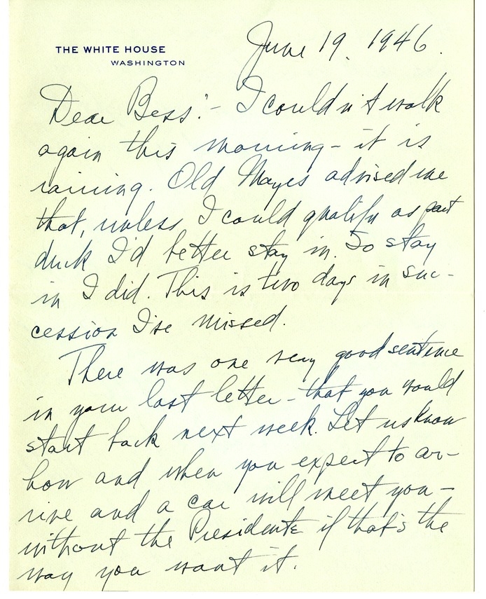 Letter from Harry S. Truman to Bess W. Truman