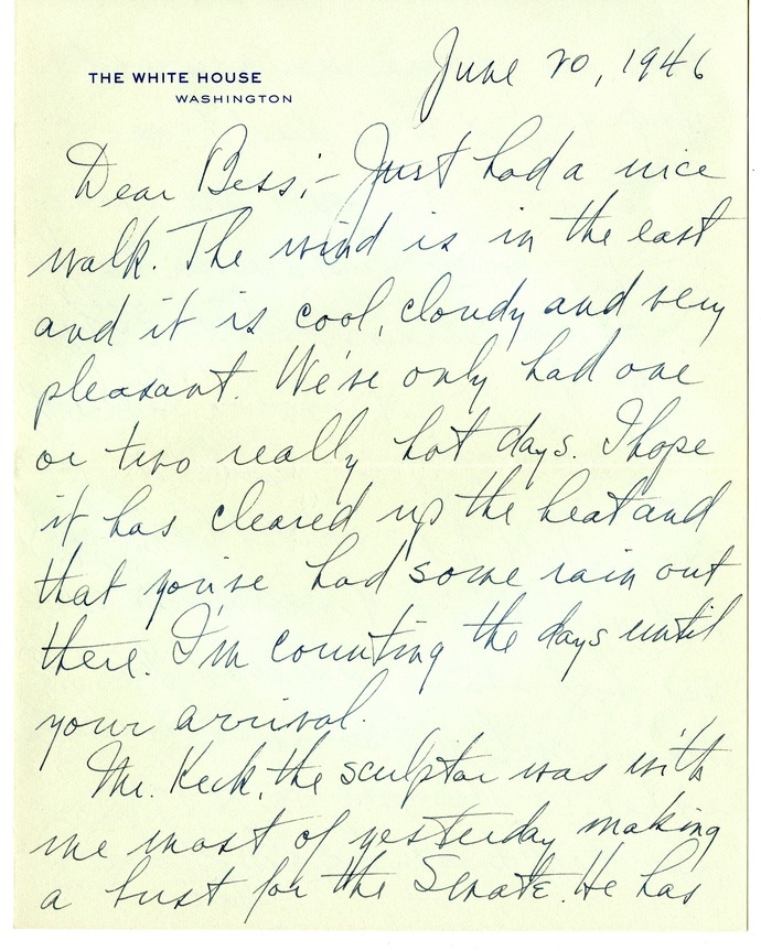 Letter from Harry S. Truman to Bess W. Truman