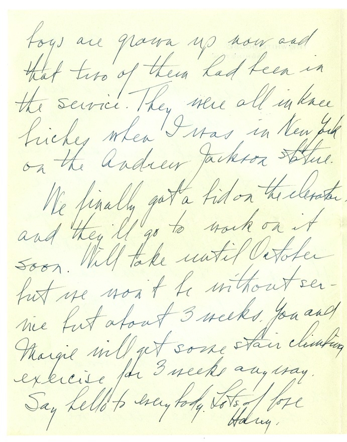 Letter from Harry S. Truman to Bess W. Truman