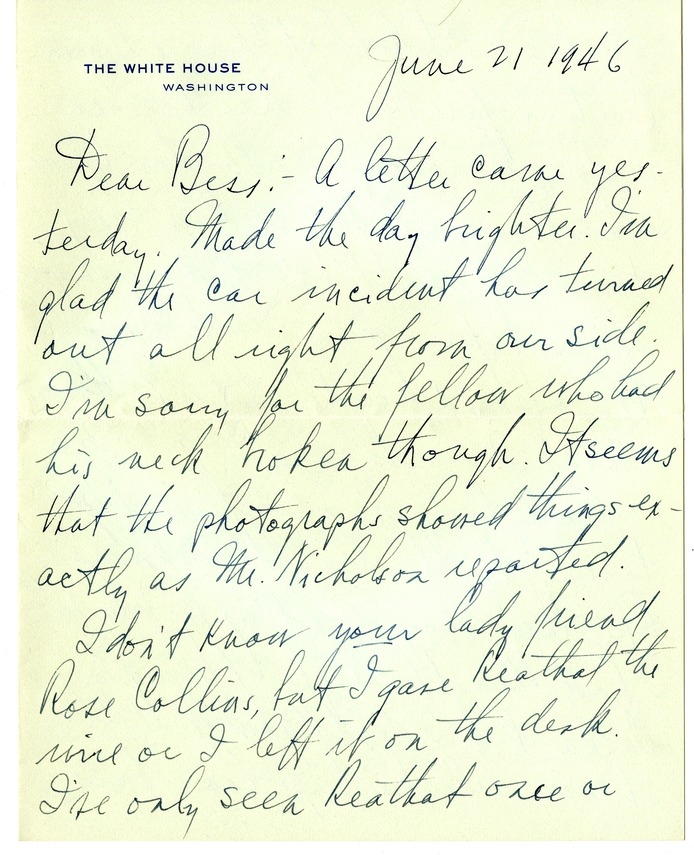 Letter from Harry S. Truman to Bess W. Truman