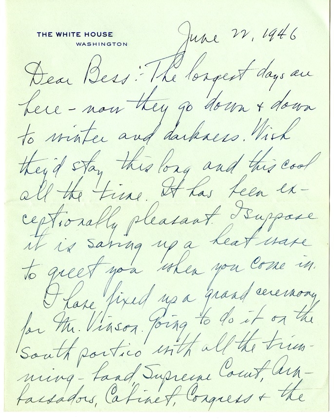 Letter from Harry S. Truman to Bess W. Truman