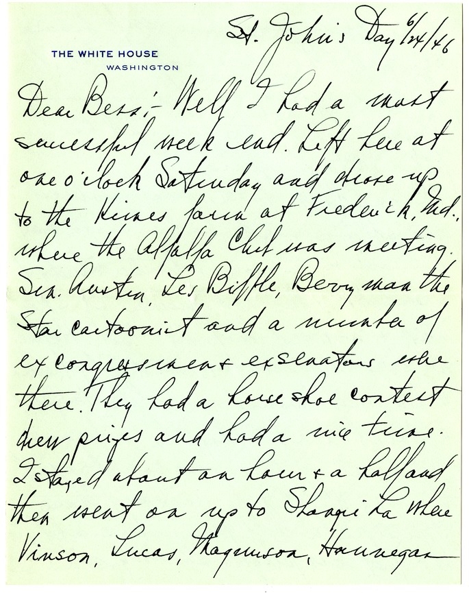 Letter from Harry S. Truman to Bess W. Truman