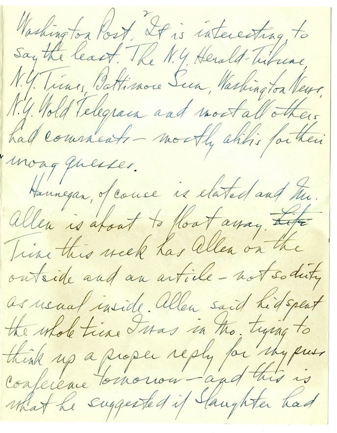 Letter from Harry S. Truman to Bess W. Truman