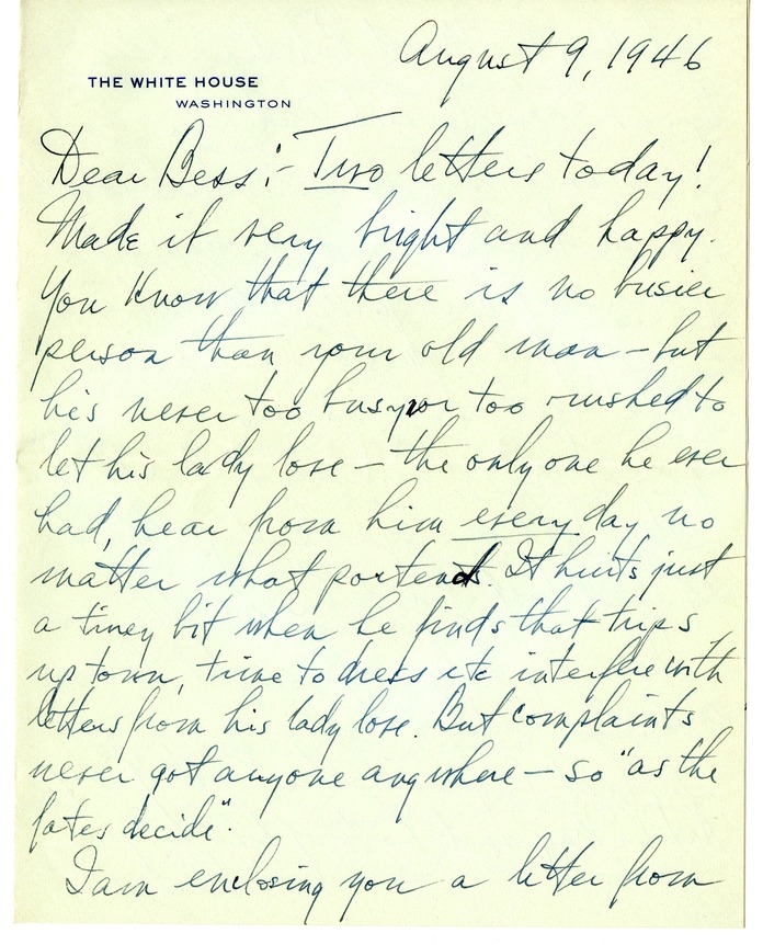 Letter from Harry S. Truman to Bess W. Truman