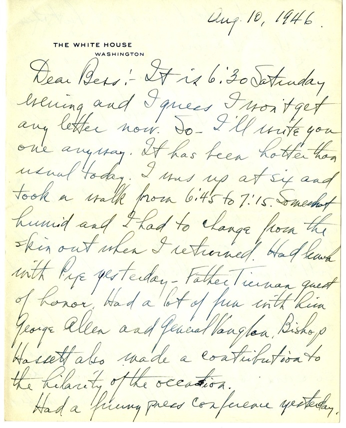 Letter from Harry S. Truman to Bess W. Truman