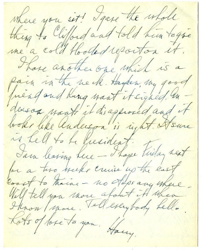 Letter from Harry S. Truman to Bess W. Truman