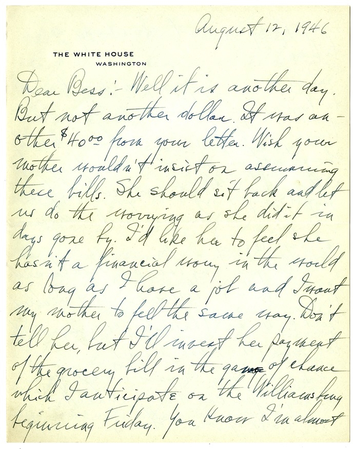 Letter from Harry S. Truman to Bess W. Truman
