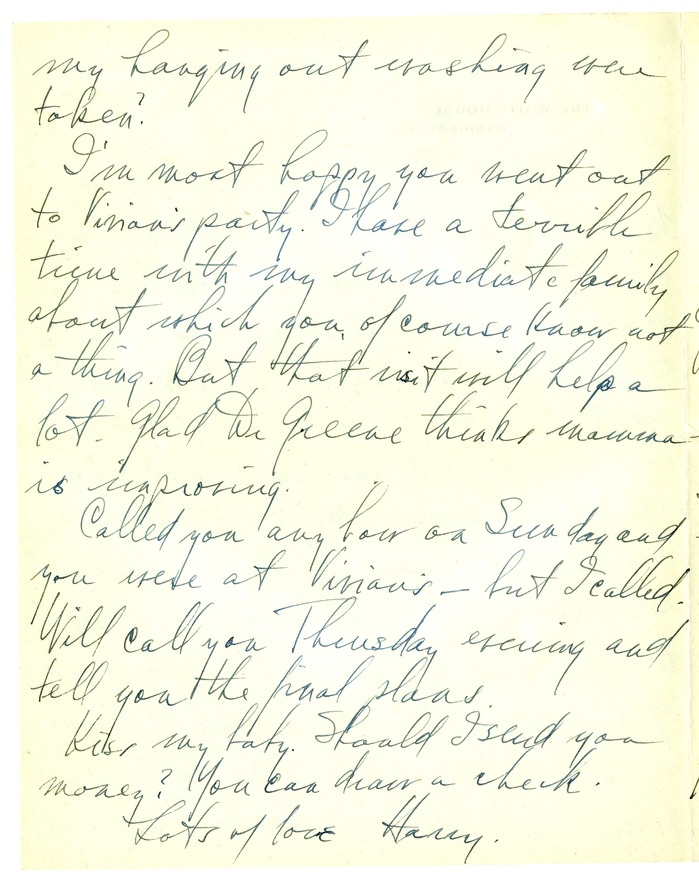 Letter from Harry S. Truman to Bess W. Truman