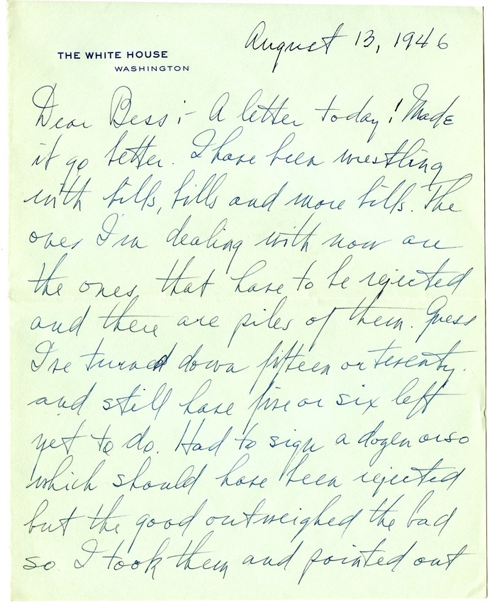 Letter from Harry S. Truman to Bess W. Truman