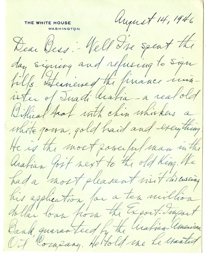 Letter from Harry S. Truman to Bess W. Truman