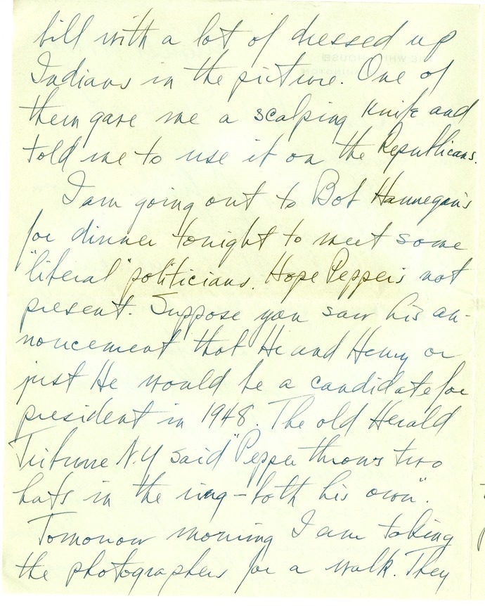 Letter from Harry S. Truman to Bess W. Truman