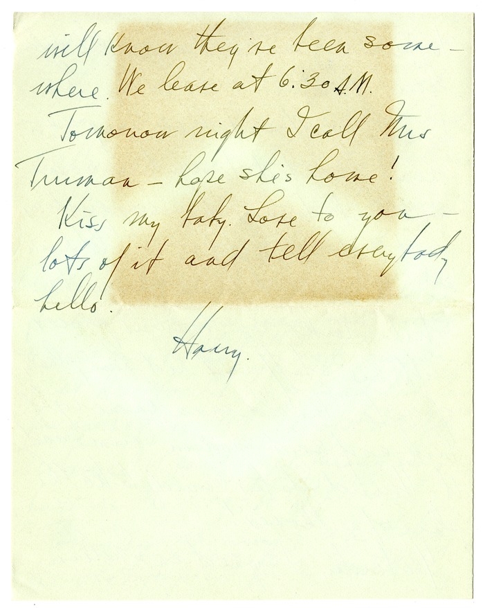 Letter from Harry S. Truman to Bess W. Truman