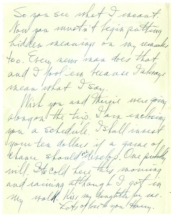 Letter from Harry S. Truman to Bess W. Truman