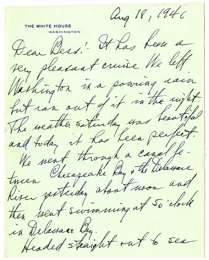 Letter from Harry S. Truman to Bess W. Truman