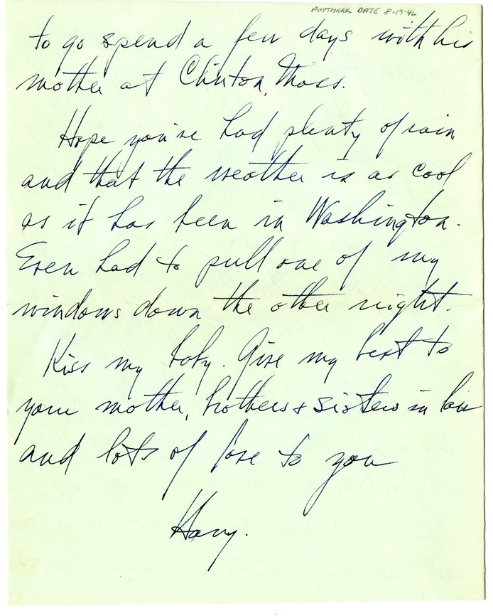 Letter from Harry S. Truman to Bess W. Truman