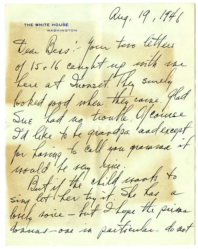 Letter from Harry S. Truman to Bess W. Truman