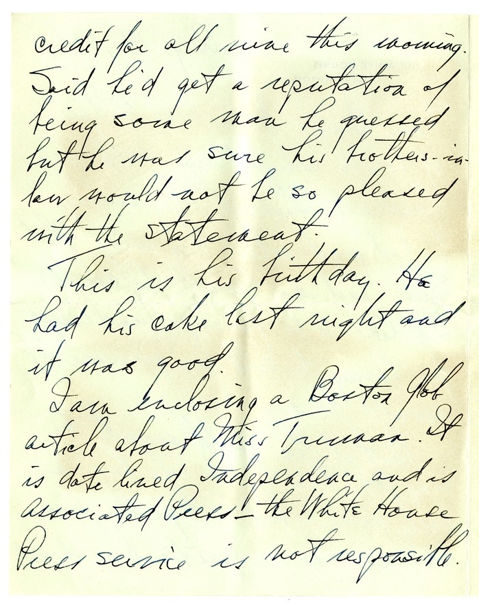 Letter from Harry S. Truman to Bess W. Truman