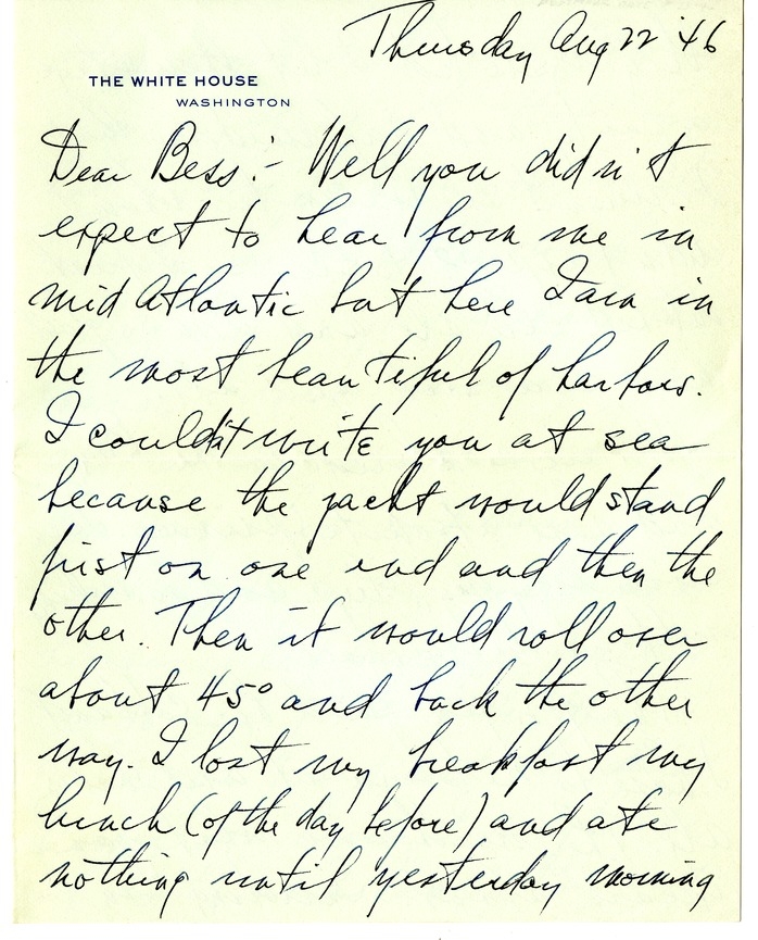 Letter from Harry S. Truman to Bess W. Truman