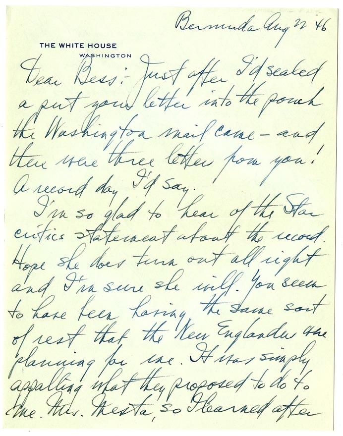 Letter from Harry S. Truman to Bess W. Truman