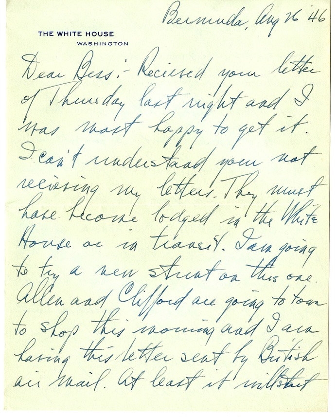 Letter from Harry S. Truman to Bess W. Truman