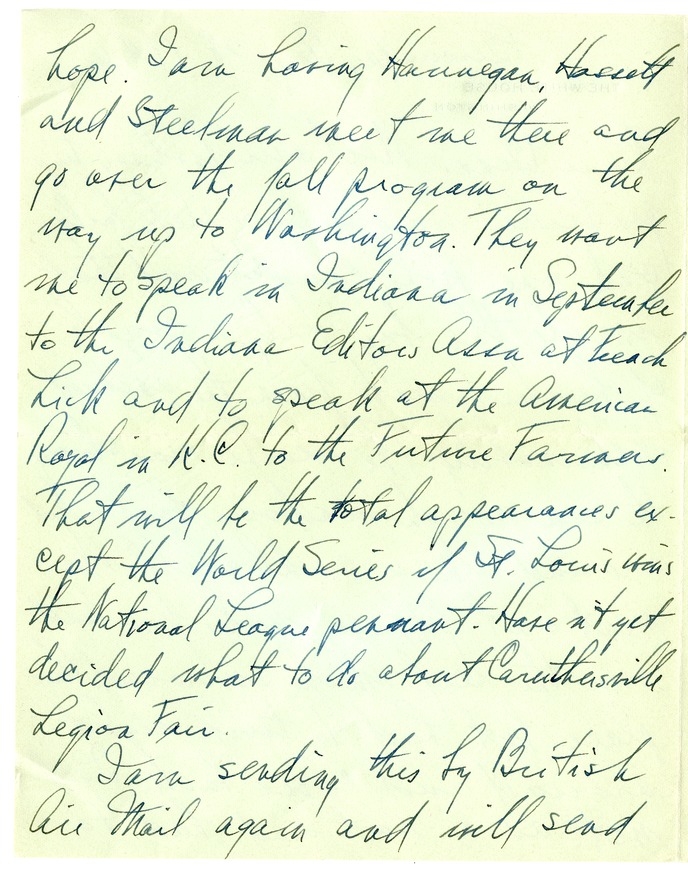 Letter from Harry S. Truman to Bess W. Truman