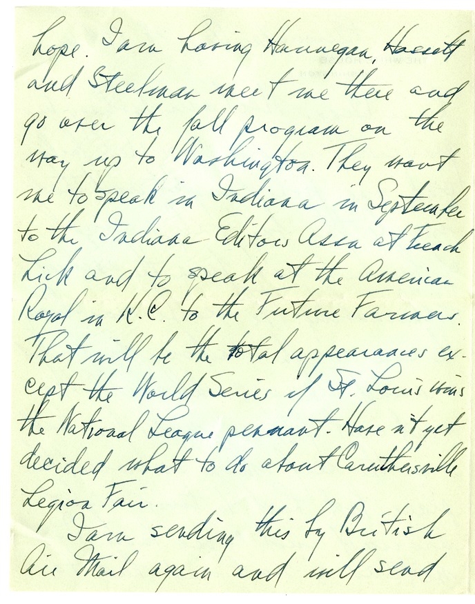 Letter from Harry S. Truman to Bess W. Truman