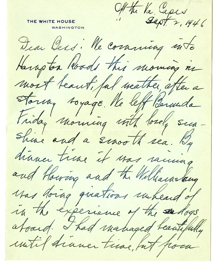Letter from Harry S. Truman to Bess W. Truman