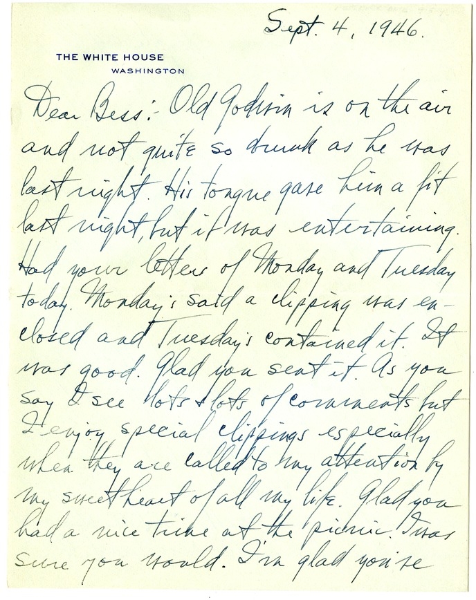 Letter from Harry S. Truman to Bess W. Truman