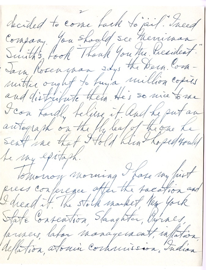 Letter from Harry S. Truman to Bess W. Truman