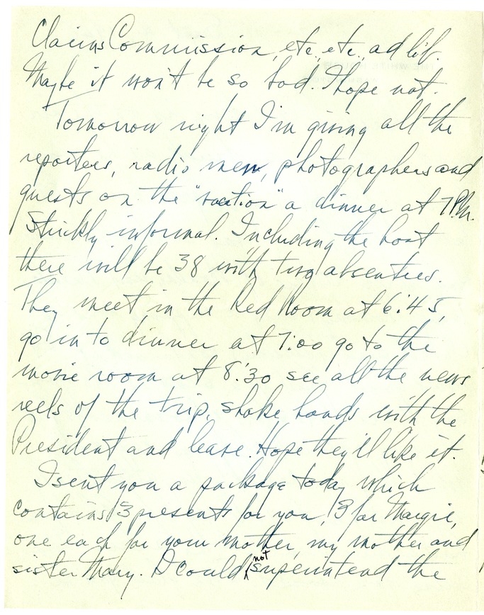 Letter from Harry S. Truman to Bess W. Truman