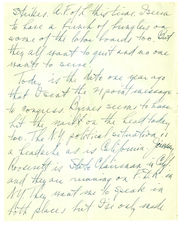 Letter from Harry S. Truman to Bess W. Truman